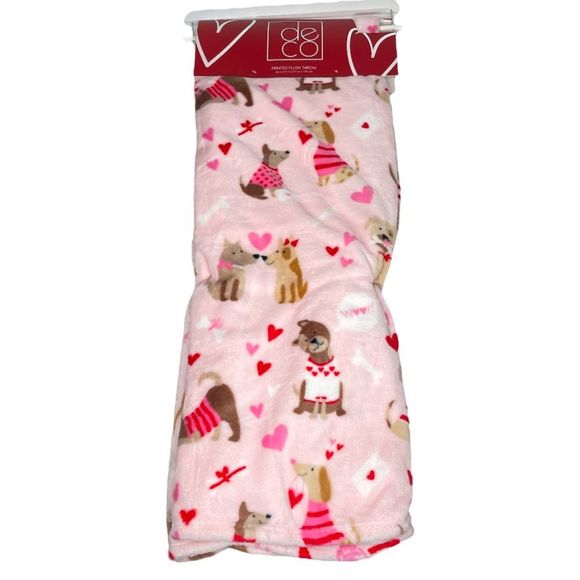 Deco Dogs and Hearts Valentine’s Throw Blanket Pink Size 50x70 - Picture 1 of 8